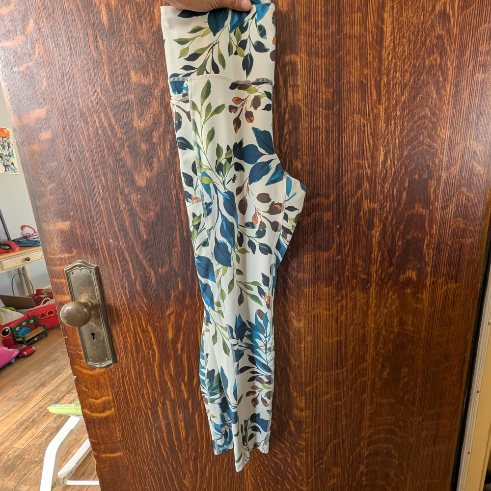 RBX Blue and Green Track Pants with Botanical Design